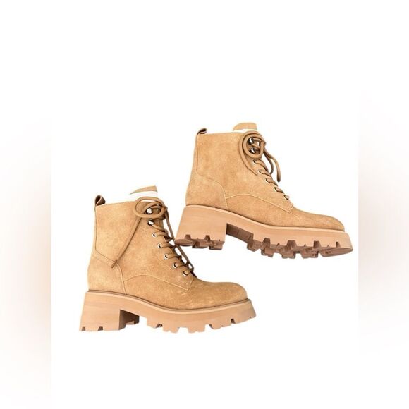 MARC FISHER MLlucien Leather/Suede Lace-Up Combat Booties - Picture 1 of 10